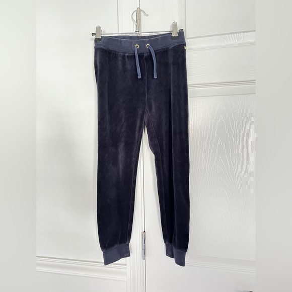 Juicy Couture Other - Juicy Couture navy blue velour joggers black label golden heart logo kid's 8